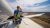 A technician talks on his radio while on top of a wind turbine during the final construction phase at BP's Sherbino Wind Farm at Fort Stockton in Texas, 2008